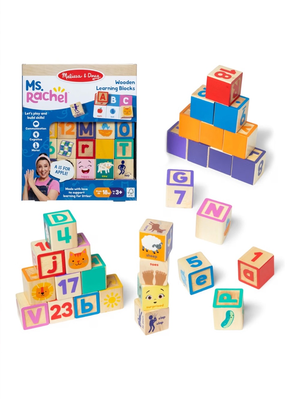 BRAND NEW baby boy girl melissa & doug ms rachel wooden learning blocks toy